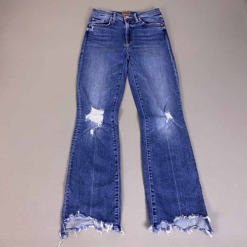 Mother The Insider Crop Step Chew Jeans Size 25 Blue Dancing On Coals Distressed
